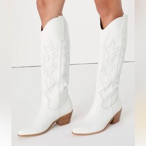 Billini Urson White Pointed-Toe Knee High White Cowboy Boots